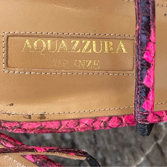 Aquazurra - Serpentine Neon Pink Snake Heel Sandals Sz. 39